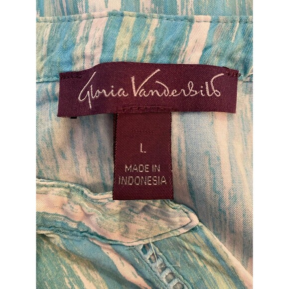 Gloria Vanderbilt Green & White Large Striped  Boho Peasant  Bell Sleeve Blouse - Picture 8 of 11